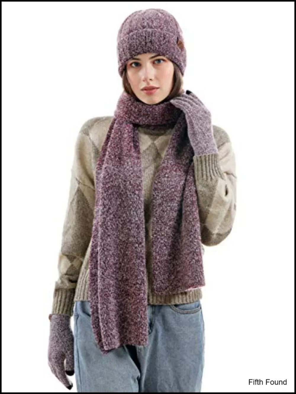 Womens Winter Beanie Hat Scarf Touchscreen Gloves 3 Piece Set Acrylic Fleece